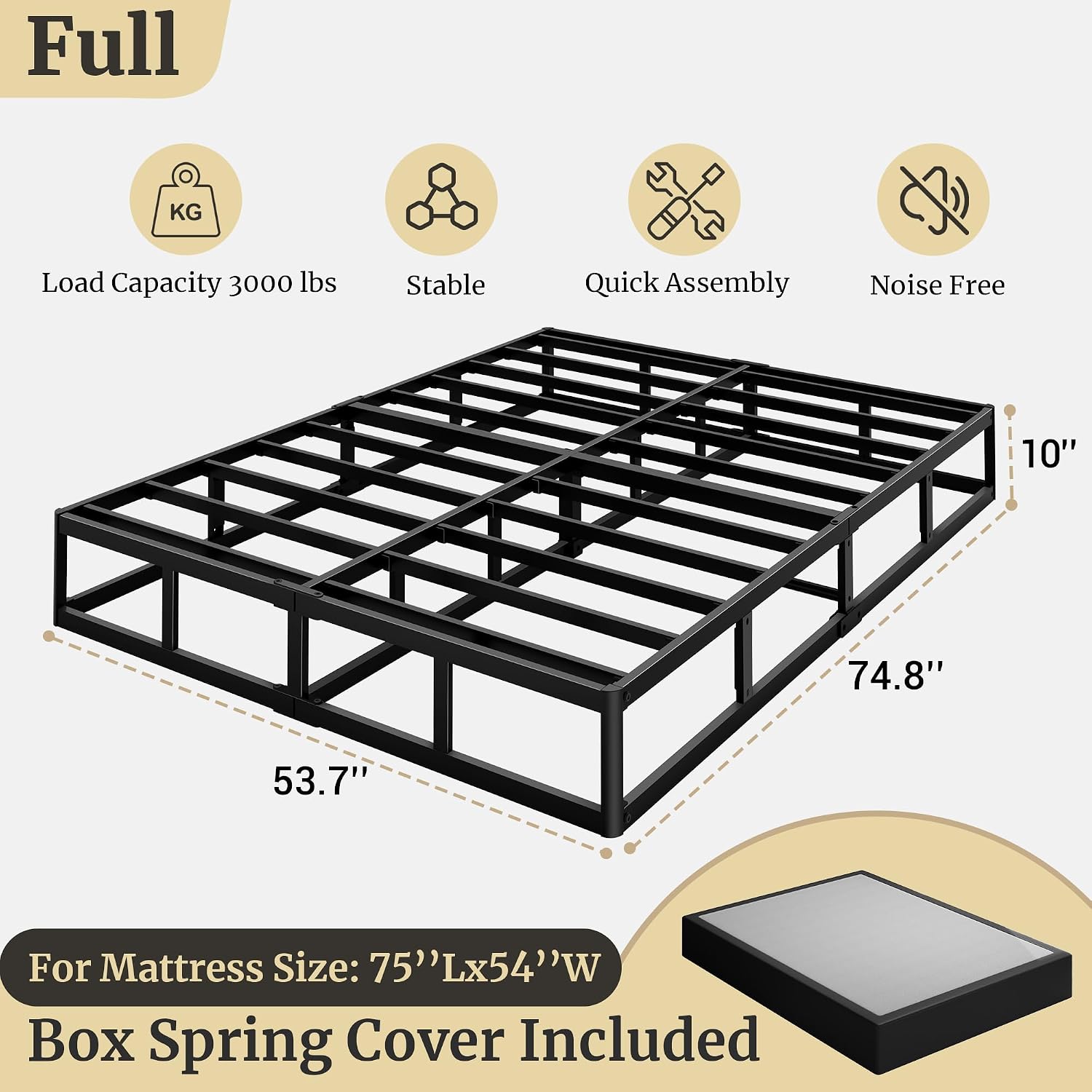 Full Size Box Spring, 10 Inch High Profile Full (Box Spring Only)