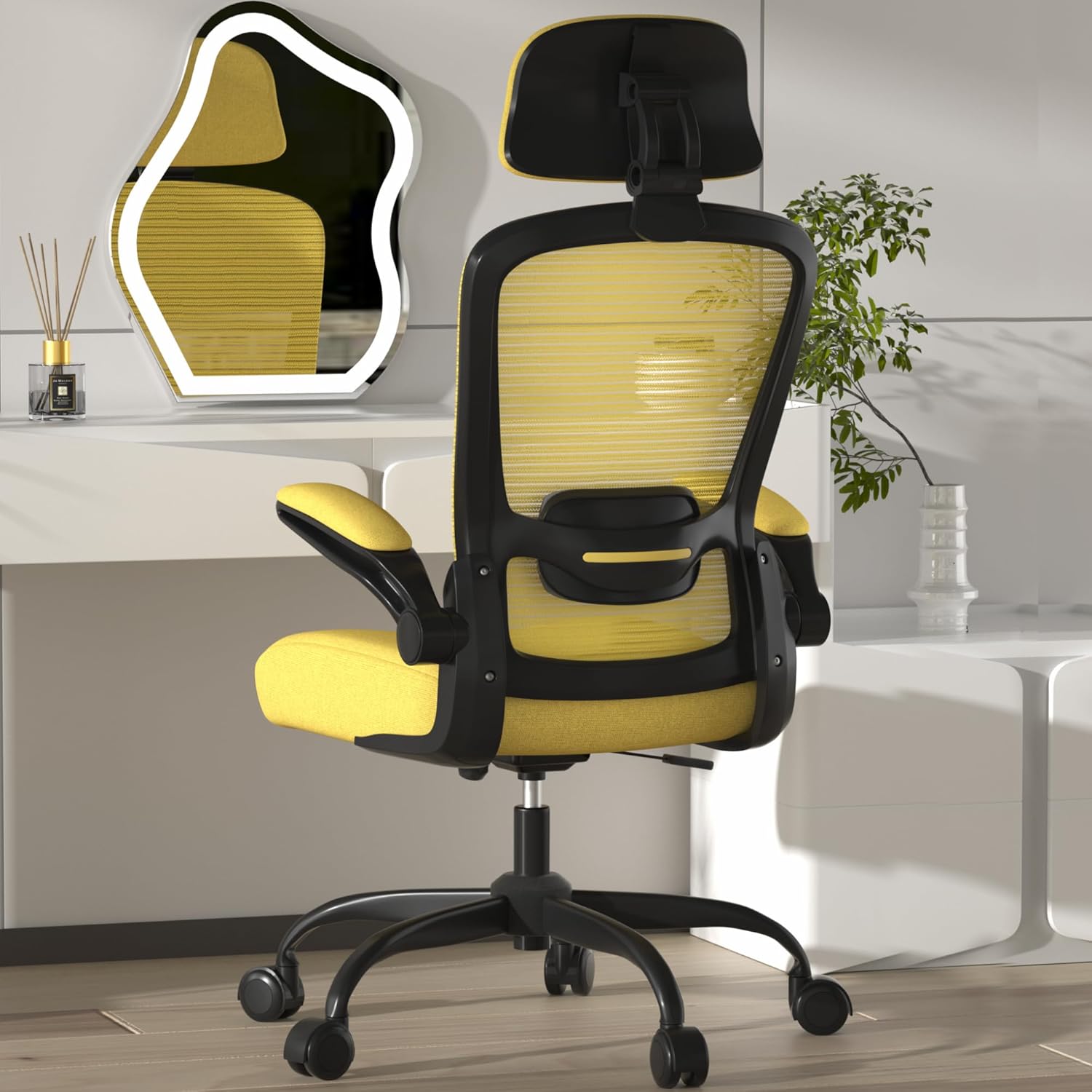 Mimoglad Office Chair, Comfy High Back Ergonomic, Yellow(black Frame