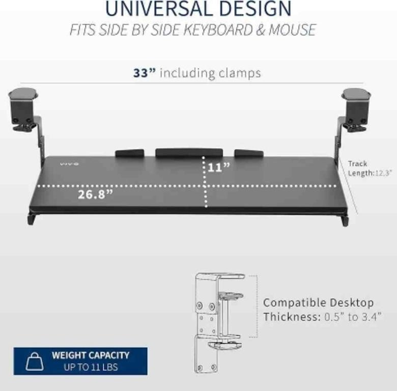 VIVO Large Height Adjustable Under Desk Keyboard Tray, Black, MOUNT-KB05HB