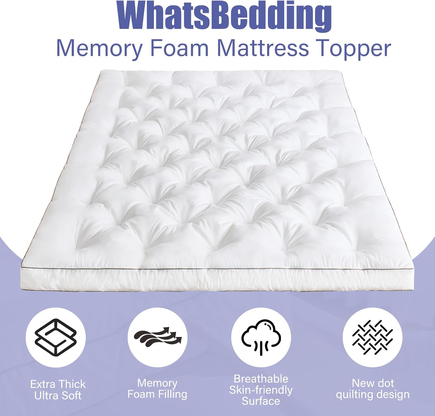 WhatsBedding 4 Inch Memory Foam Mattress Topper Full