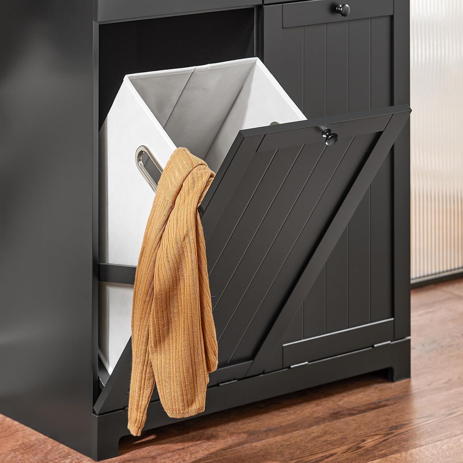 SoBuy Laundry Cabinet with 2 Removable Baskets and Double Drawers, BZR33-SCH, Black