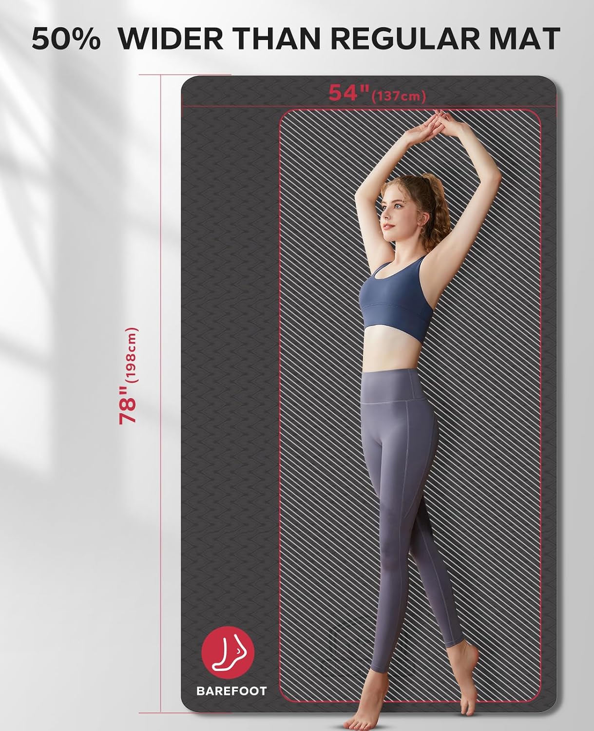 HAPBEAR Yoga Mat 72"x48"x6mm (1/4 inch), BLACK