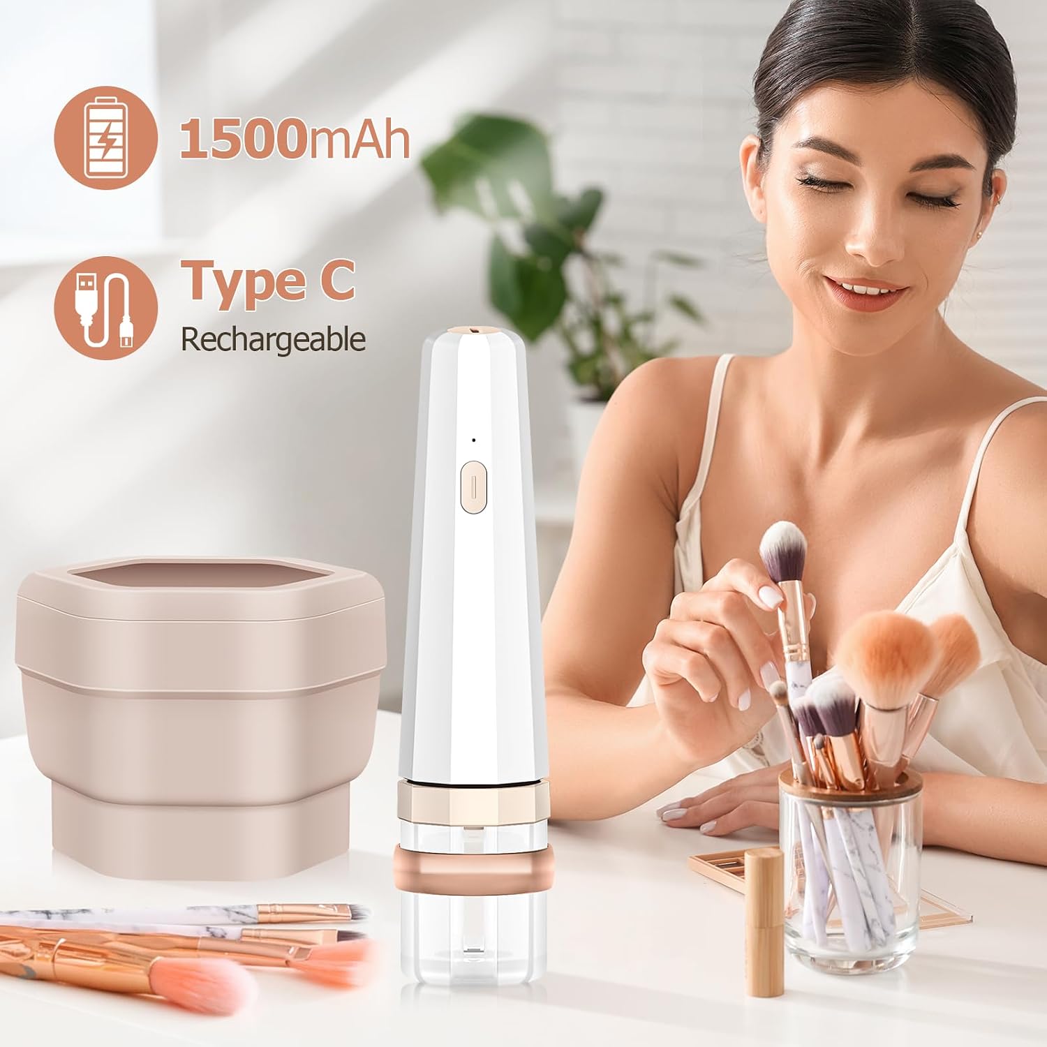 YLYYCC Electric Makeup Brush Cleaner Machine Fast Cleaning & Instant Dry. 8.4"×2.1", White