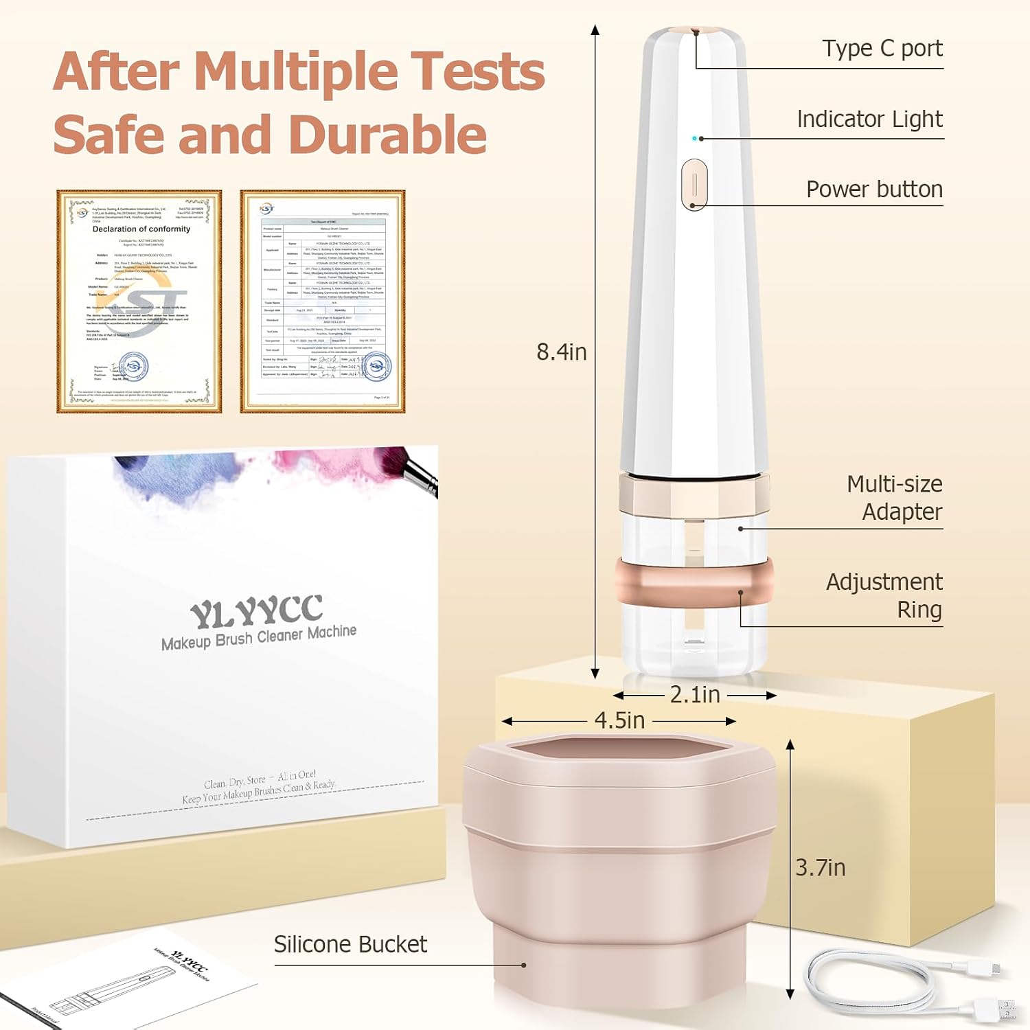 YLYYCC Electric Makeup Brush Cleaner Machine Fast Cleaning & Instant Dry. 8.4"×2.1", White