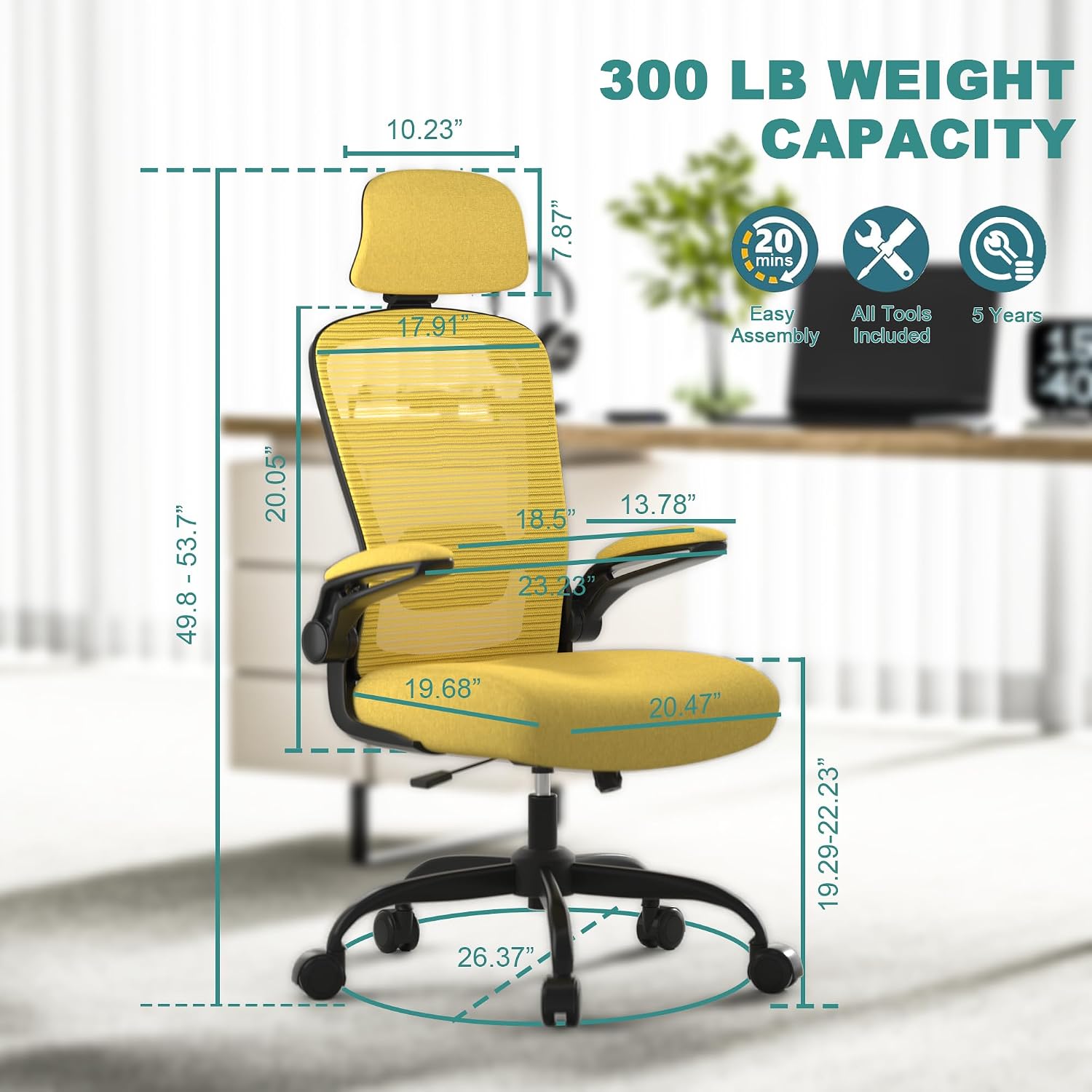 Mimoglad Office Chair, Comfy High Back Ergonomic, Yellow(black Frame