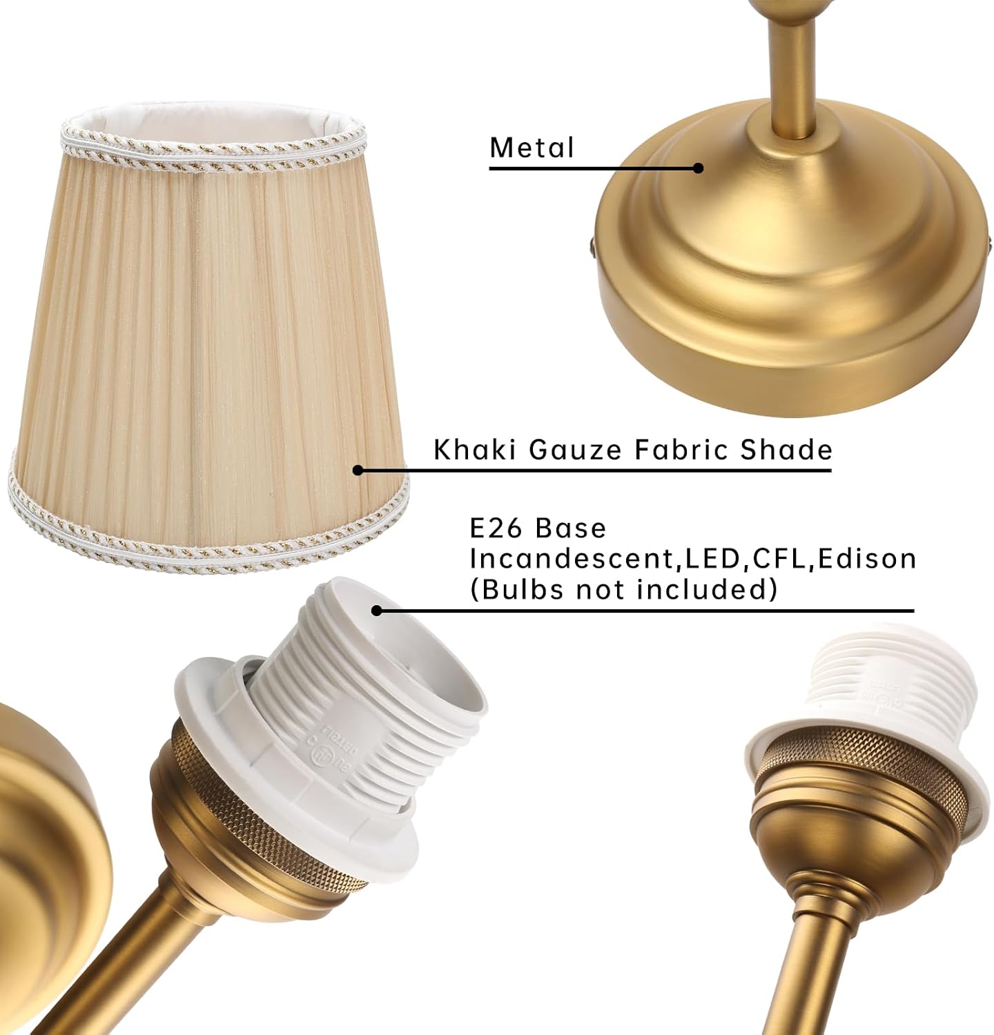 JIMUBEAM Wall Sconce Lighting Pleated Khaki Gauze Fabric Boho Decor,