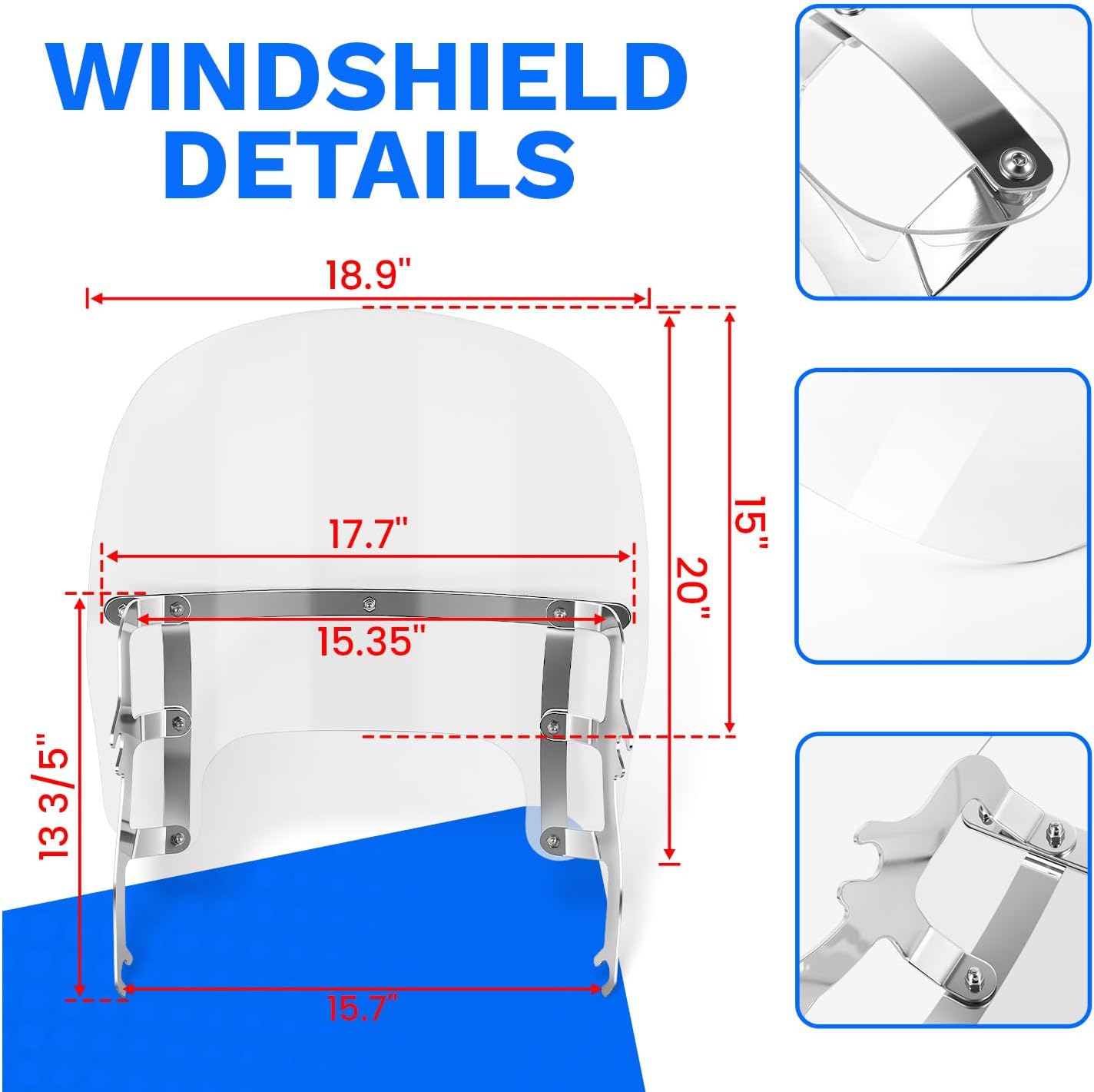 CHIFUN 15" Shorty Clear Windshield for 2018-2025 Fat Boy, (Chrome Clamp)