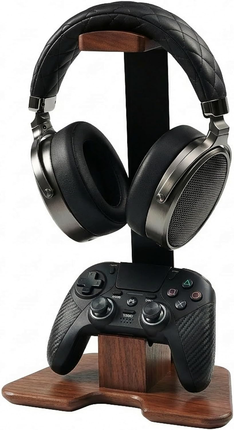Vruelia Gaming Headset and Controller Stand, VD-4, Walnut Wood
