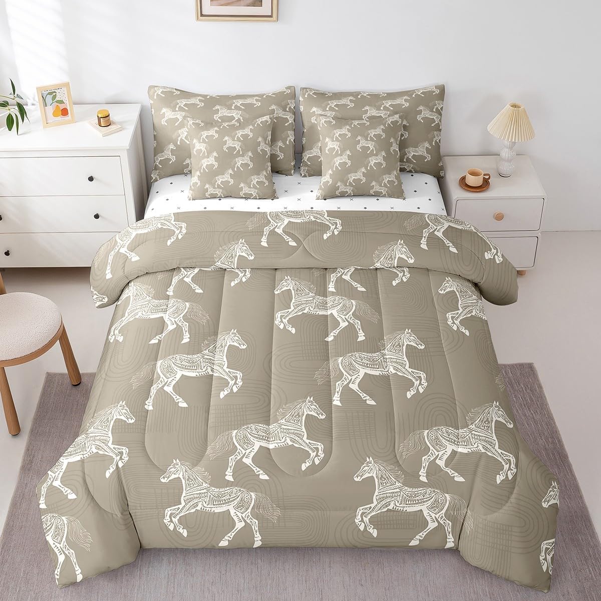 Erosebridal Galloping Horse Bedding Set Queen Size 7 Piece