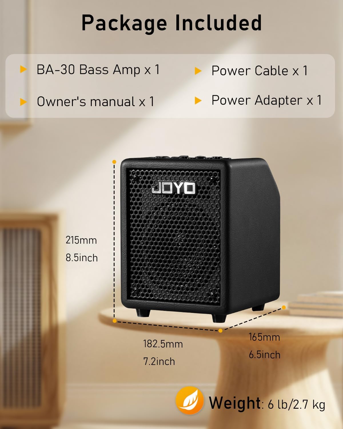 JOYO 30W Bass Amp Portable Combo Amplifier 4" Speaker, (Vibe Cube BA-30, Black)