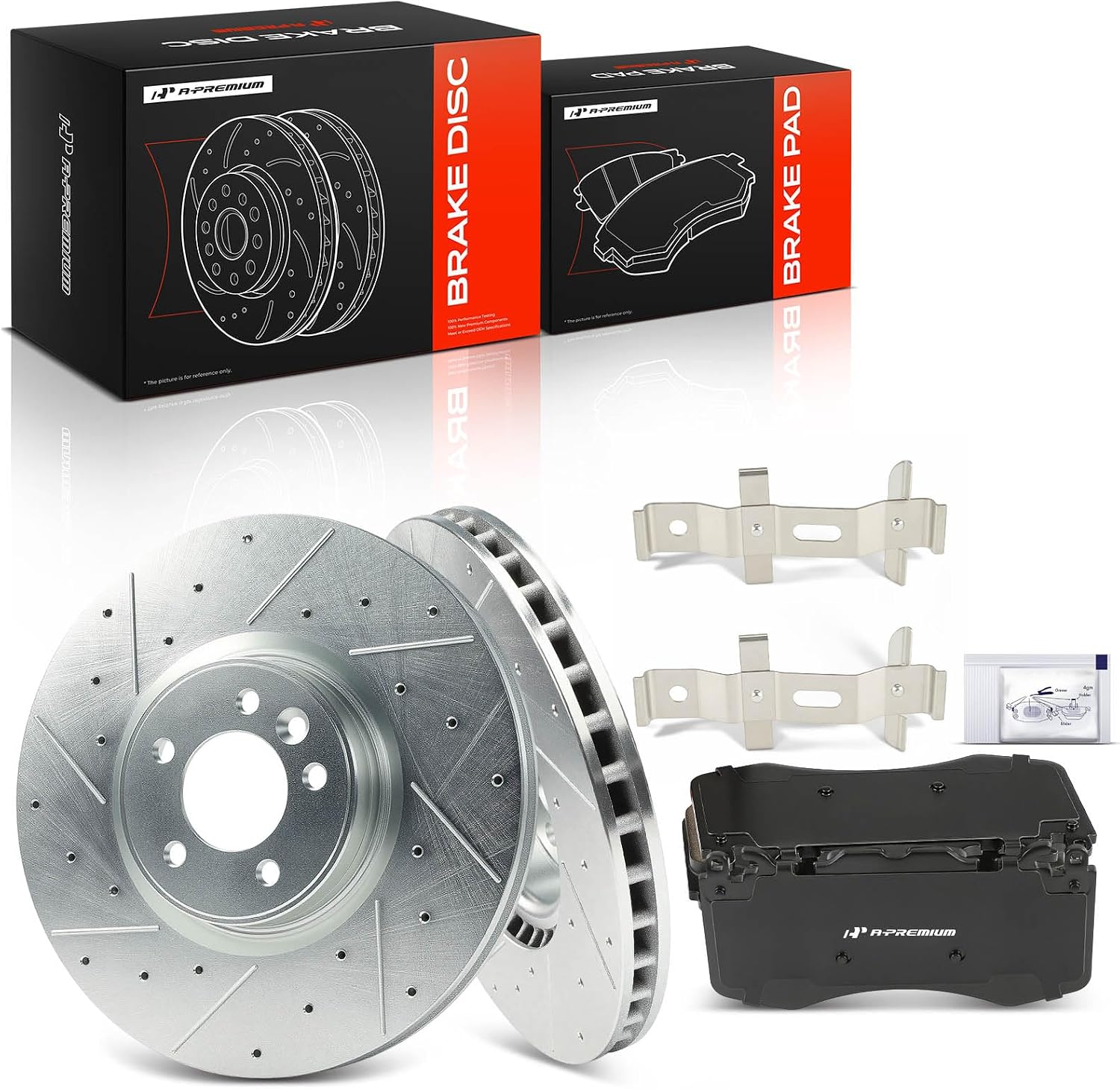 A-Premium 14.96 inch (380mm) Front Brake Rotors & Ceramic Pads Kit, 6-Pack