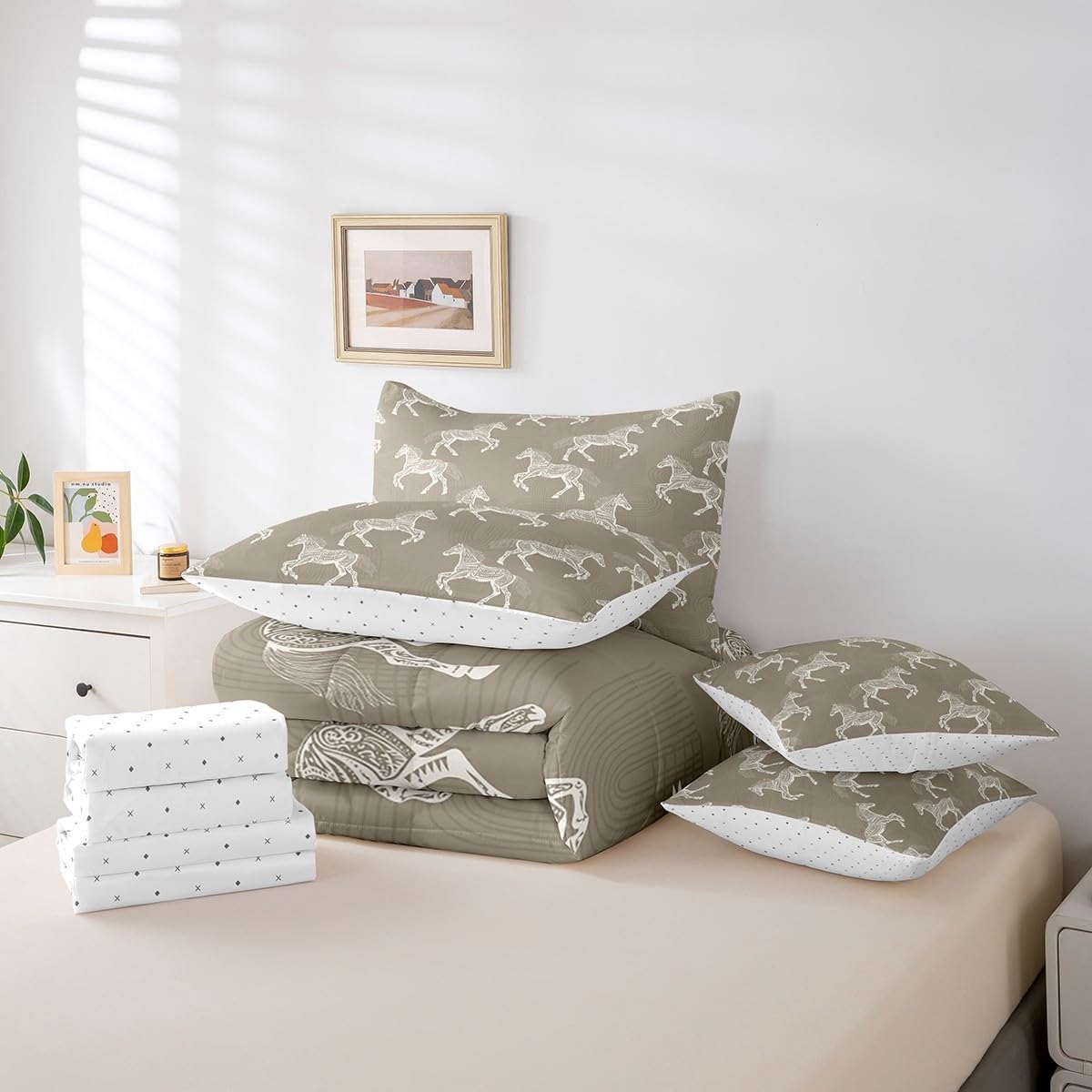 Erosebridal Galloping Horse Bedding Set Queen Size 7 Piece