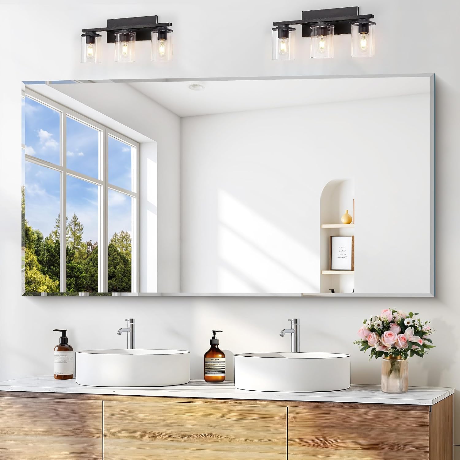 BONEWEI Frameless Rectangle Bathroom Mirror, 30x55 inches