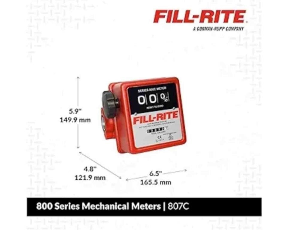 Fill-Rite 807C 3 Wheel Mechanical Meter, 5 to 20 GPM, 6.5"×5.9"×4.8", Orange