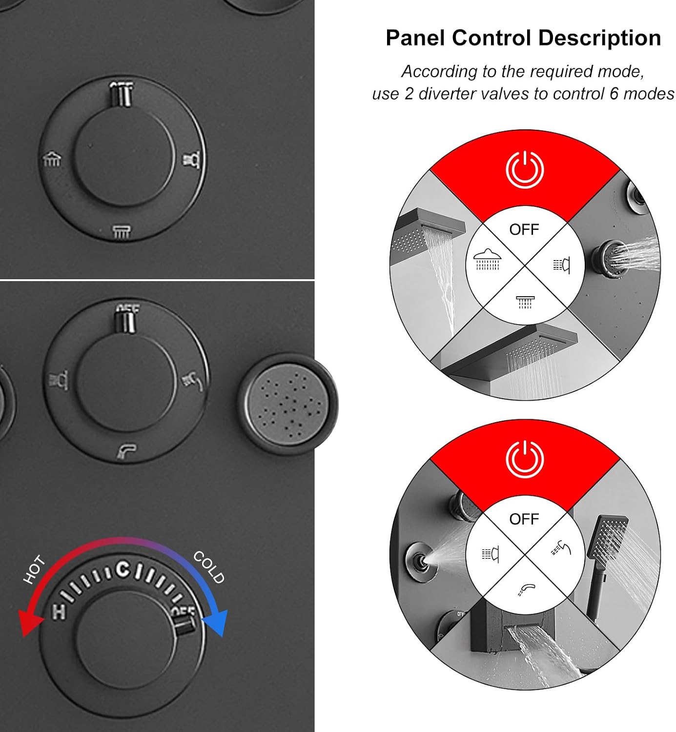 Shower Tower Bathroom Shower Panel System Rain Massage System 6 in 1, Matte Black