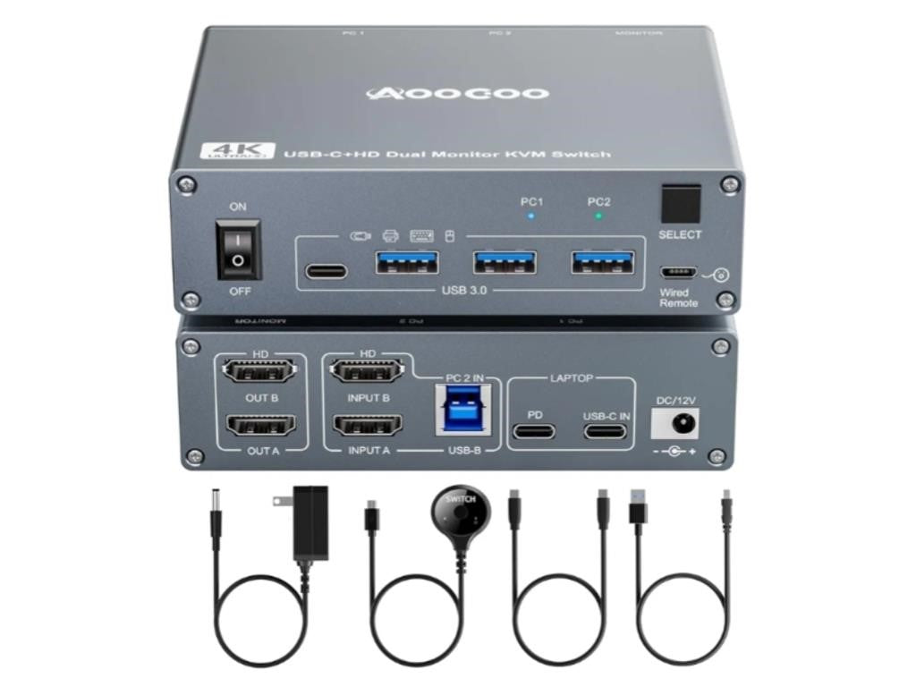 AOOCOO USB C KVM Switch 4K@60Hz,Dual Moni