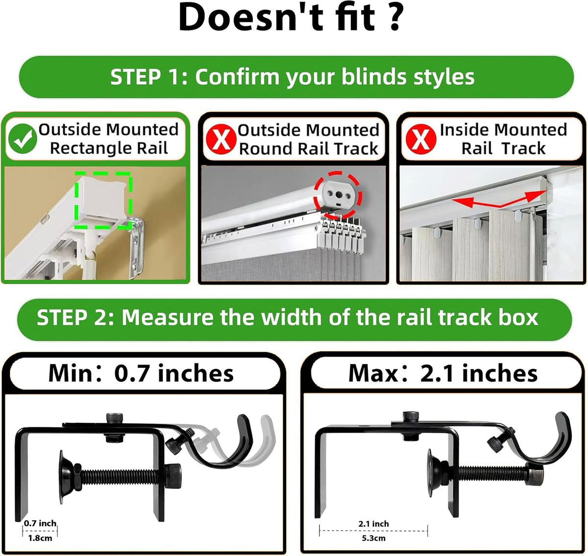 Fit for 0.7-2 inches Rectangle Headrail Set of 3