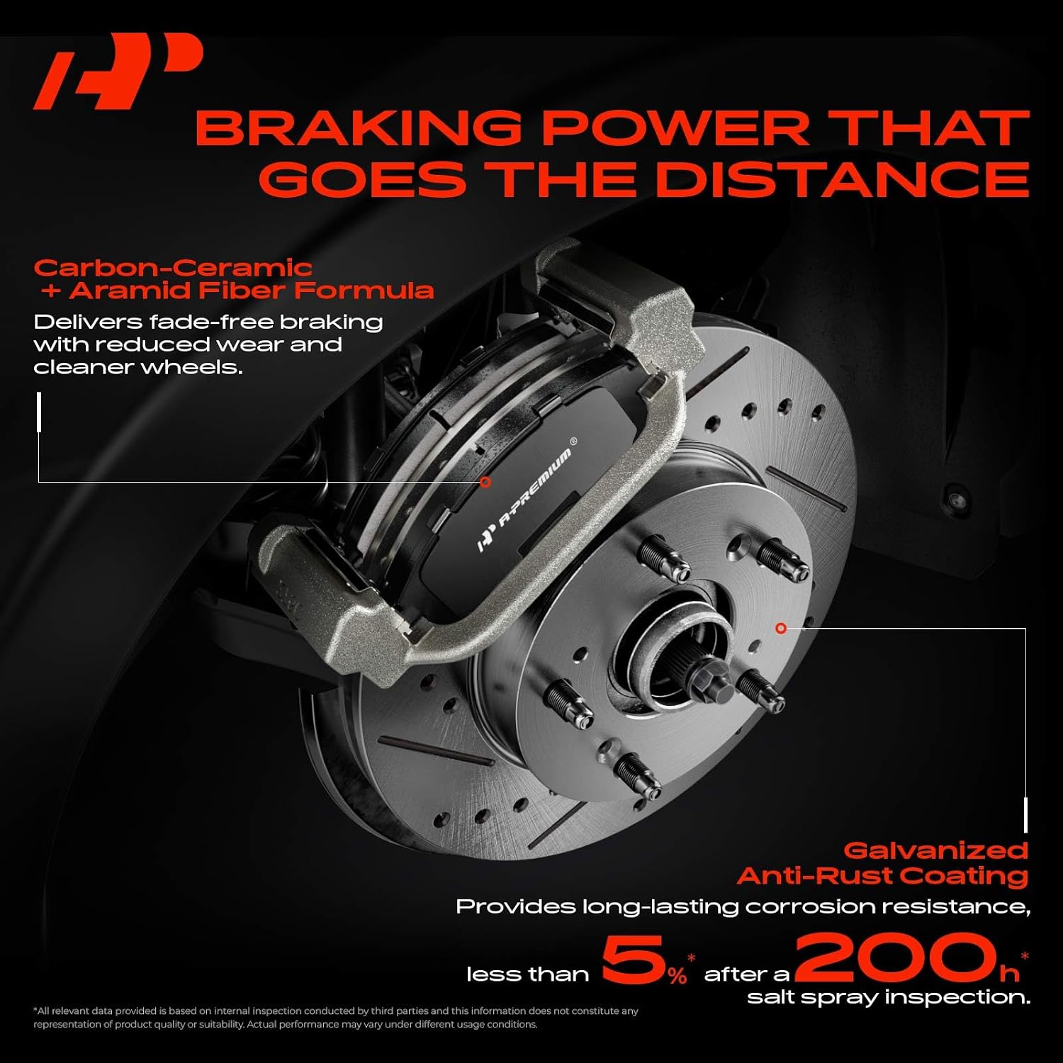 A-Premium 14.96 inch (380mm) Front Brake Rotors & Ceramic Pads Kit, 6-Pack