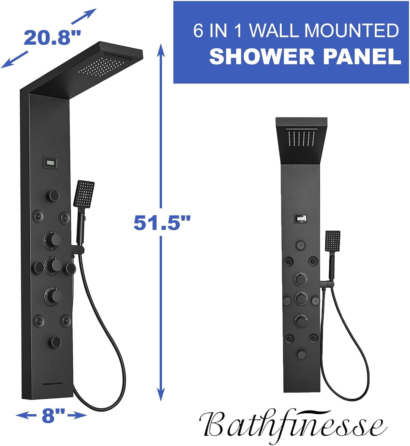 Shower Tower Bathroom Shower Panel System Rain Massage System 6 in 1, Matte Black