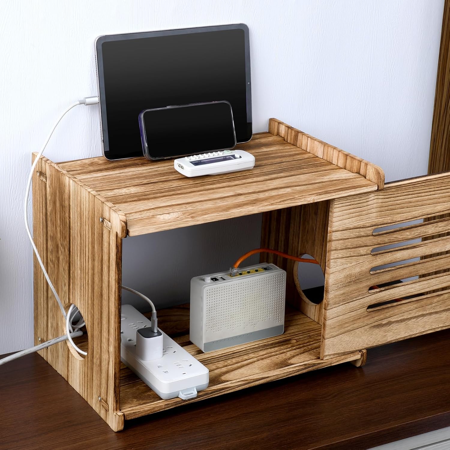 Qulkws Router Box Hider Router-Shelf Solid Wood Router Storage Boxes