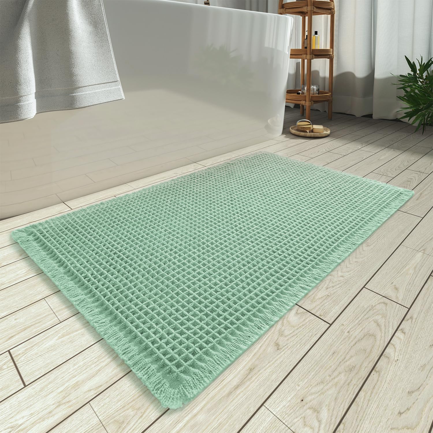 AMOAMI Upgraded Waffle Bath Mat, 24" x 36", Sage