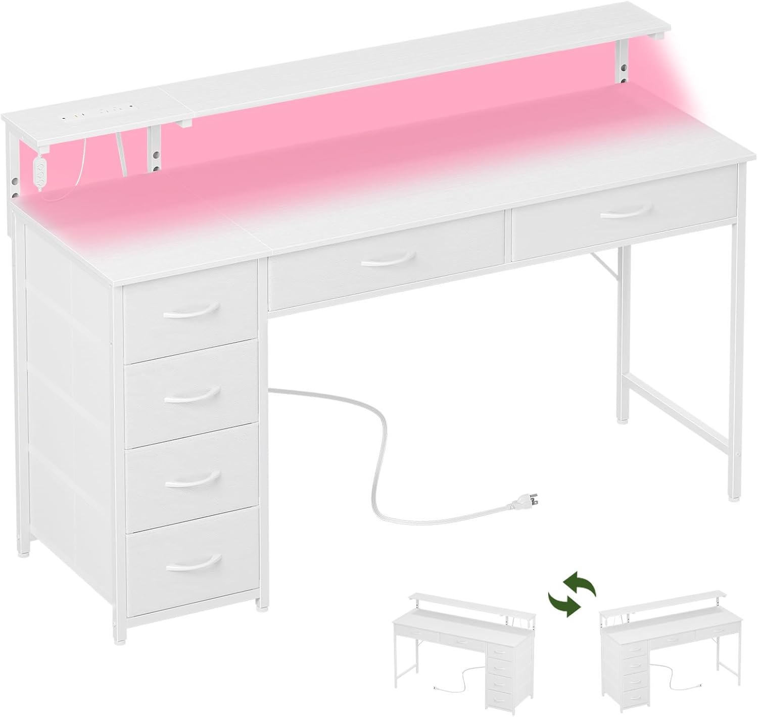 Somdot 47.2" Computer Desk with 6 Drawers, Small Home Office Desk, White