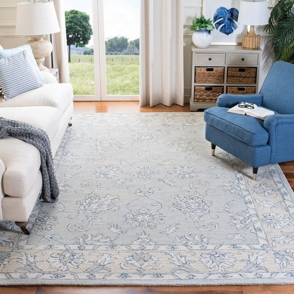 Traditional Rug for Living Room, Blue and Beige, 96 x 305 cm