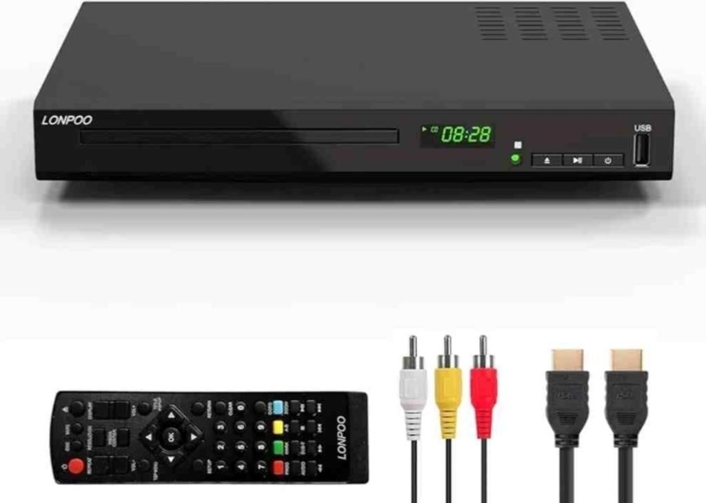 Lonpoo Blu-ray Disc Player, HD 1080P Players with USB Input, Includes HDMI and AV Cable, LP100