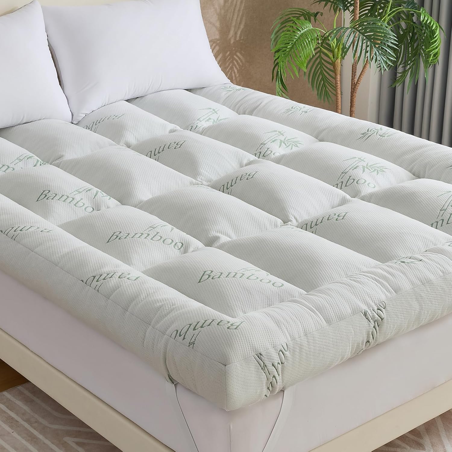 Memory Foam Mattress Topper Bamboo Viscose Air Layer, Queen, White