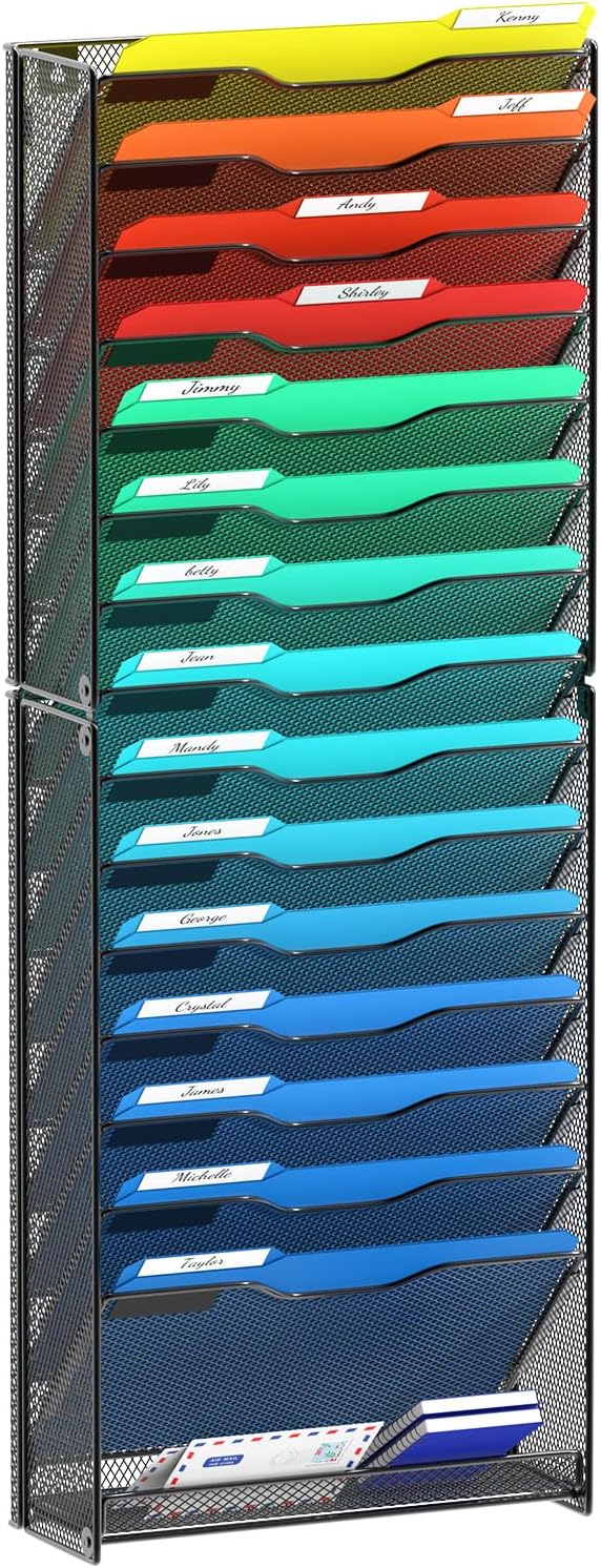 Samstar 16 Tier Wall File Organizer, Mesh Made,Black