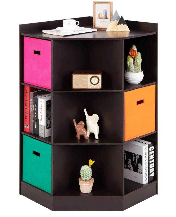 Costzon 9-Cubby Kids Bookcase with Large Storage Bins, (Espresso)