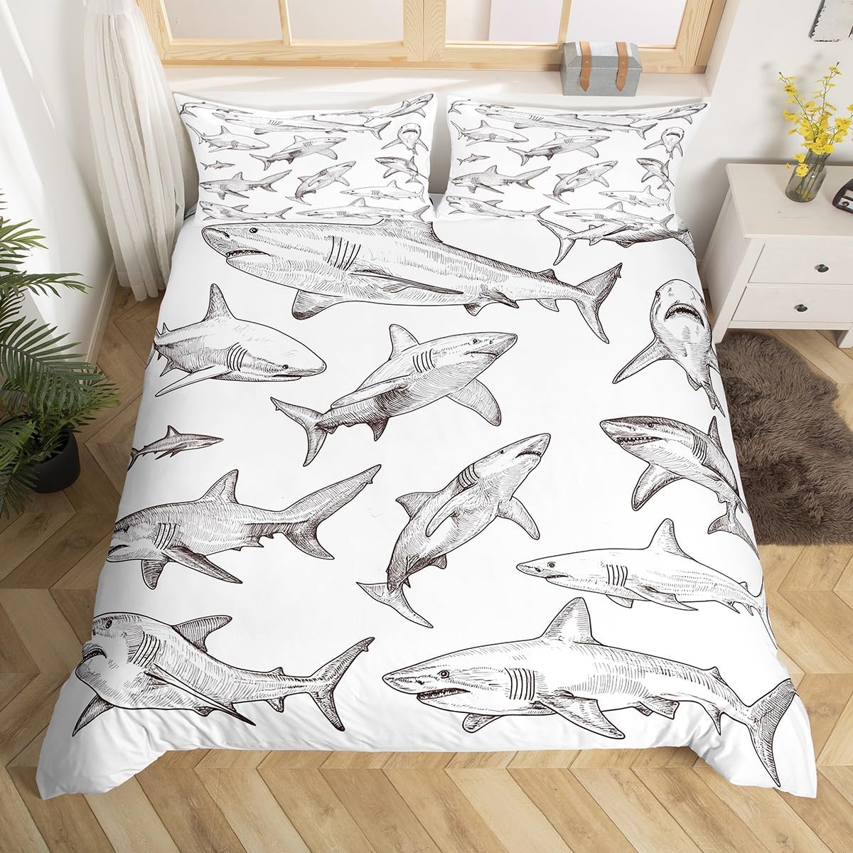 Erosebridal Teens Shark Bedding Set, Full Size 3pcs
