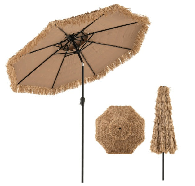 Gymax 8.8 FT Hawaiian Style Umbrella Thatched Tiki Umbrella w/8 Ribs Sun-proof Fabric.
