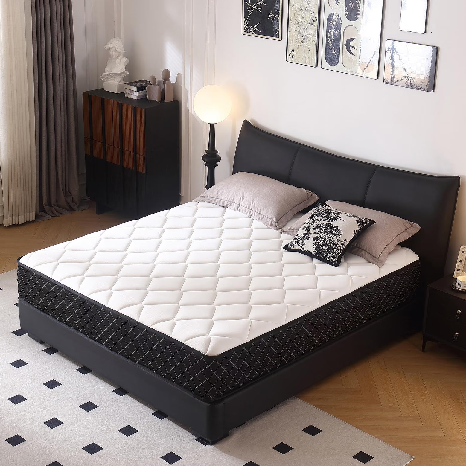 Com4resf 10 Inch Memory Foam Hybrid Full Mattress, White/Black