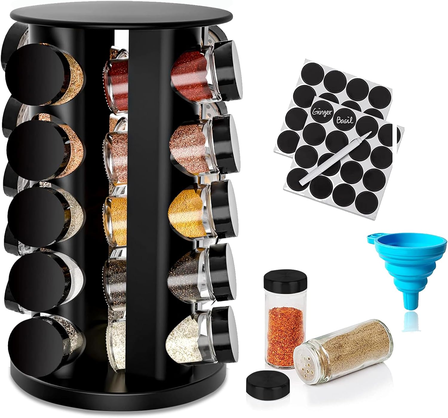 Puppycute Rotating Spice Rack Organizer with Jars 20Pcs,