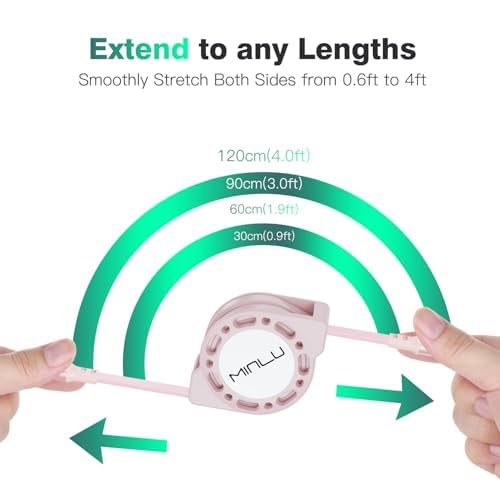 MINLU Retractable USB C to USB C Cable PINK