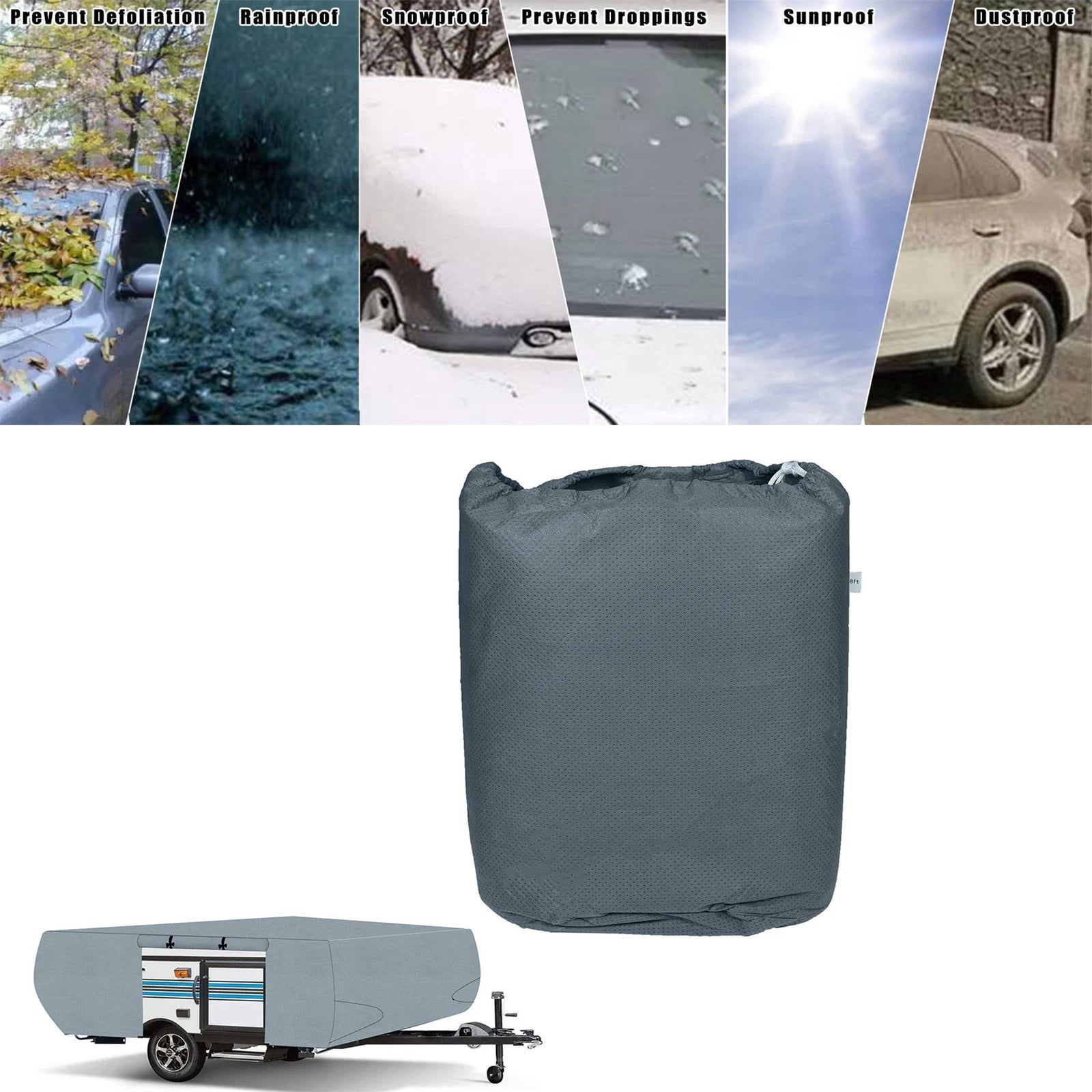 RV Trailer Cover for Folding Pop Up Camper 16-18 FT Trailers, Waterproof, 5 Layer Top Fabric, Gray