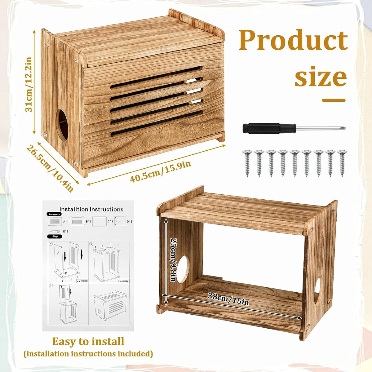 Qulkws Router Box Hider Router-Shelf Solid Wood Router Storage Boxes