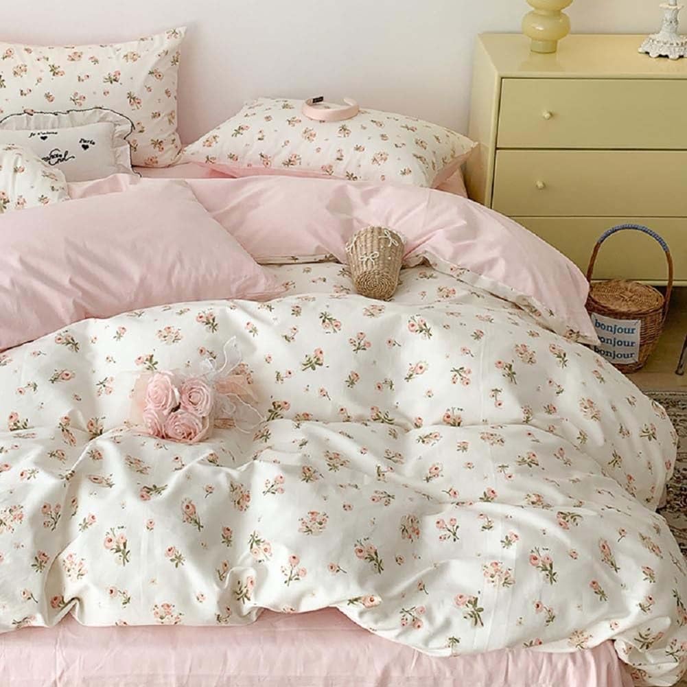 Nayoroom Pink Floral Duvet Cover Full Size, 3PCS Pink Floral Xy