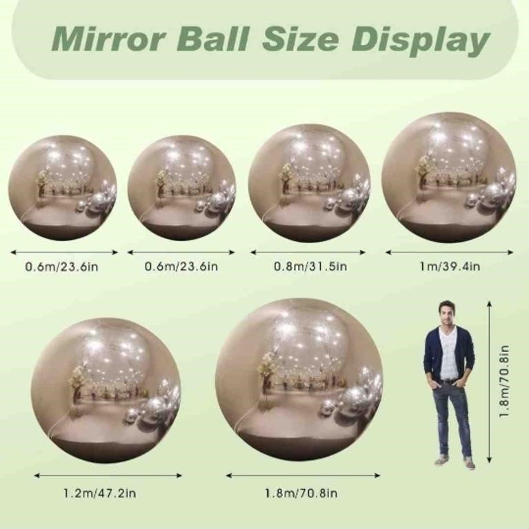 6PCS Inflatable Mirror Ball PVC Airtight Shiny Balls Inflatable Large Size