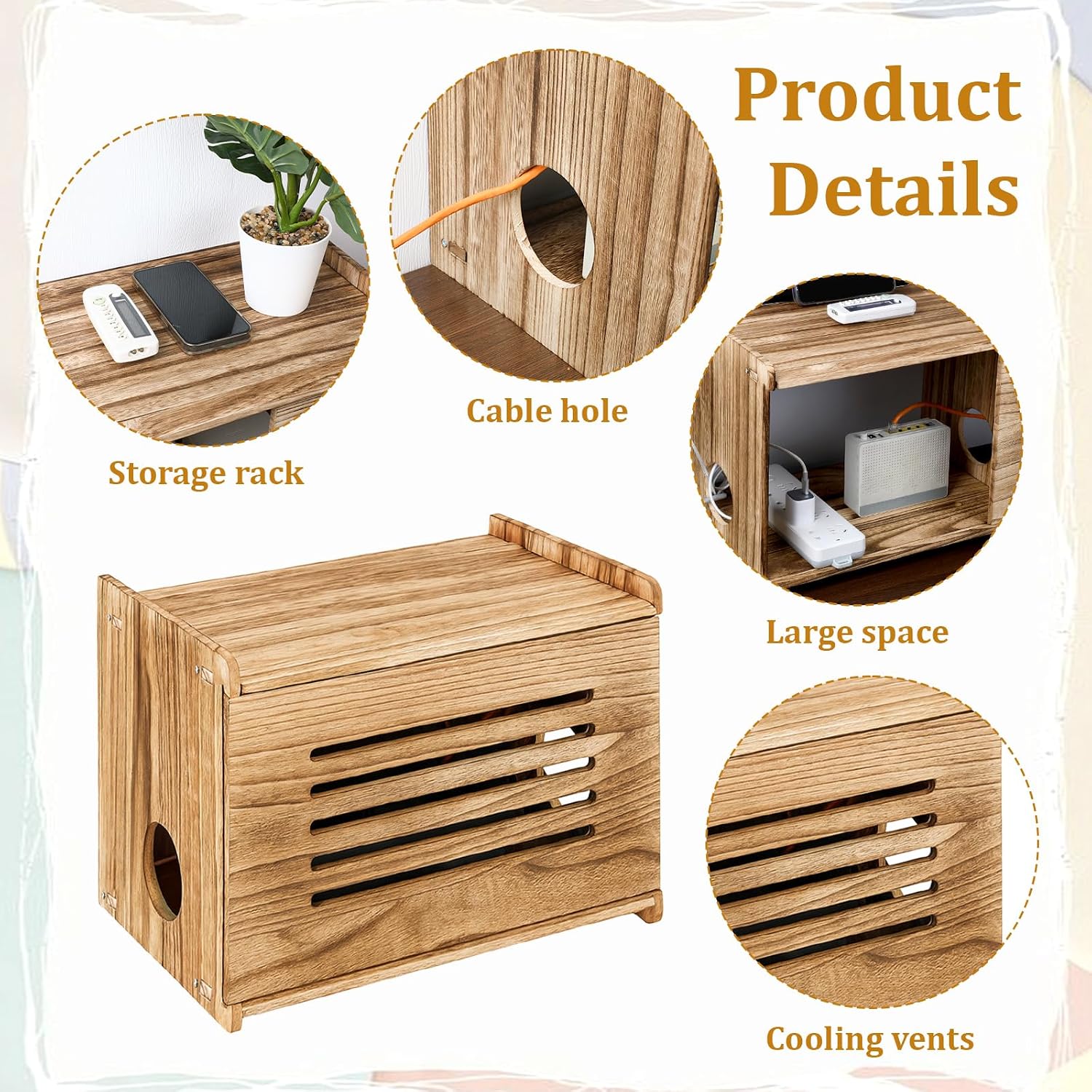 Qulkws Router Box Hider Router-Shelf Solid Wood Router Storage Boxes