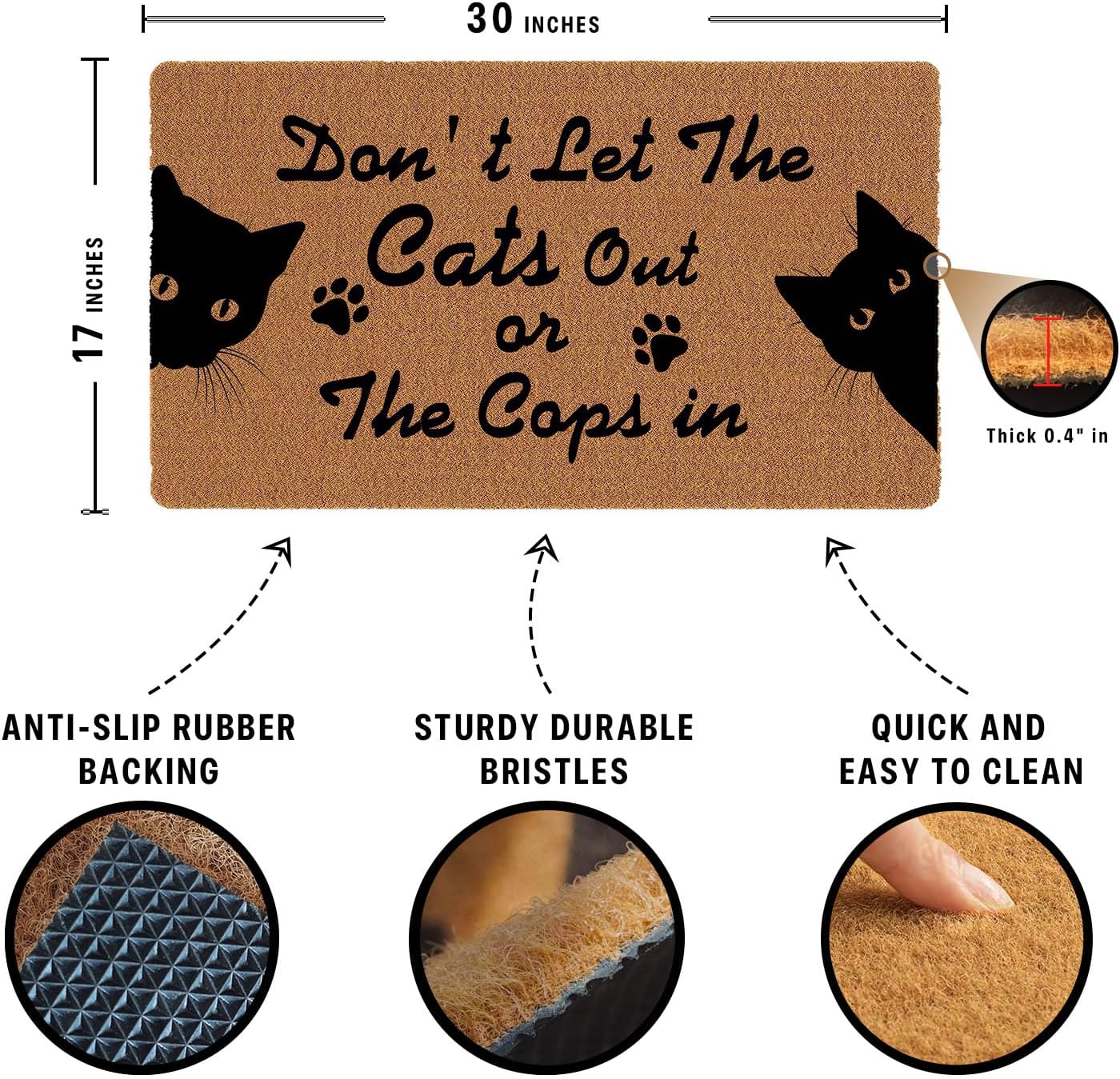 Don't Let The Cats Out or The Cops in Doormat 30x17 Inch,