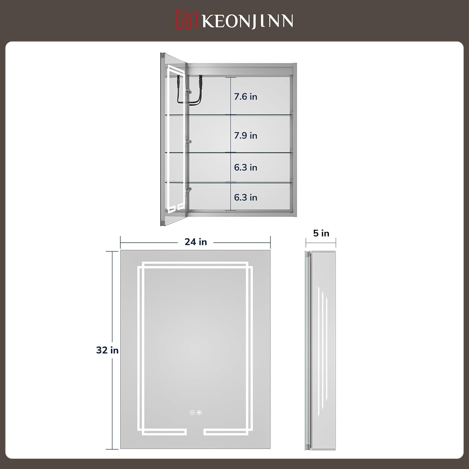Keonjinn 24 x 32 Inch Medicine Cabinet with Lights,