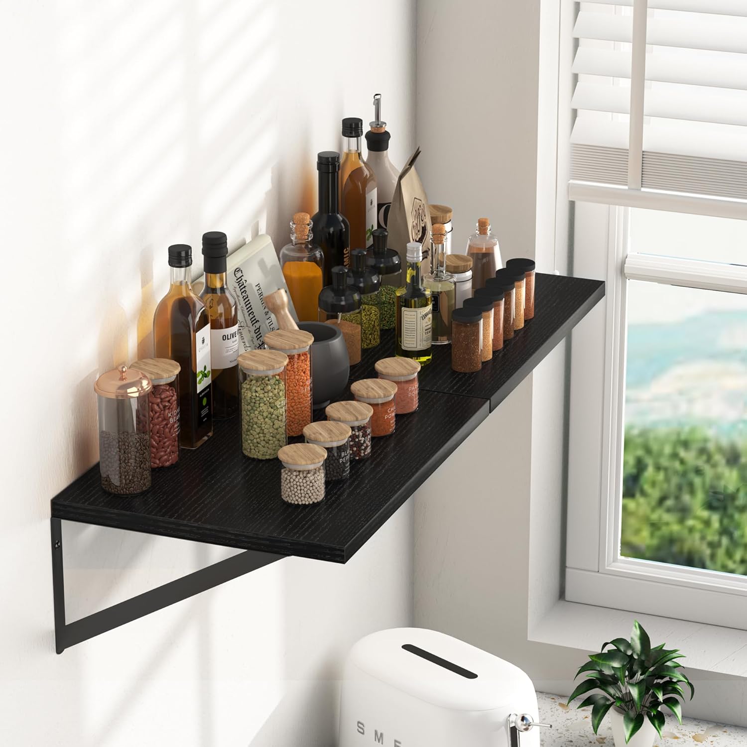 Heimlove Deep Floating Shelves, Wood Wall Shelves, Set of 2, 16"Wx12" D, Black