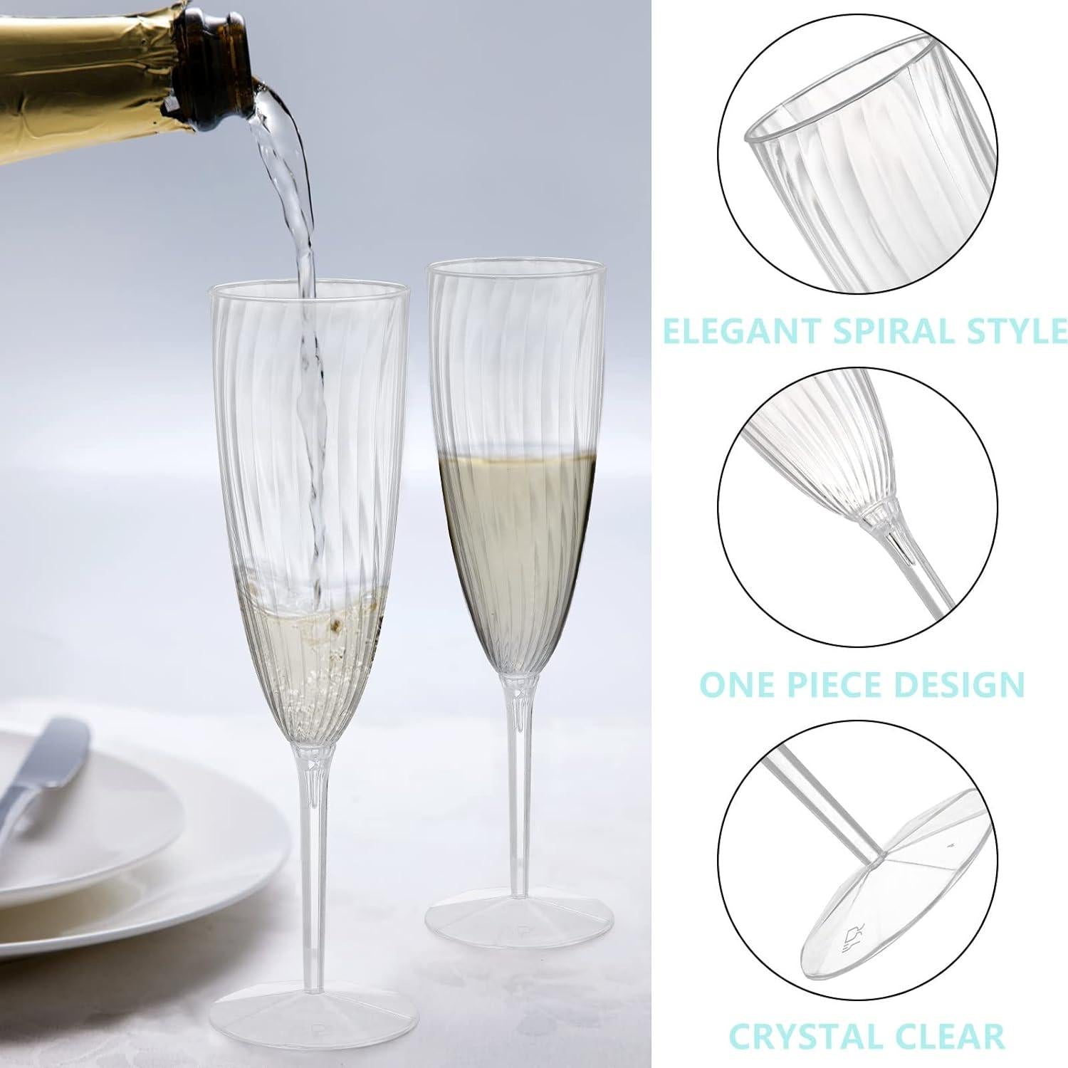 Tebery 36 Pack Clear Plastic Champagne Flute M