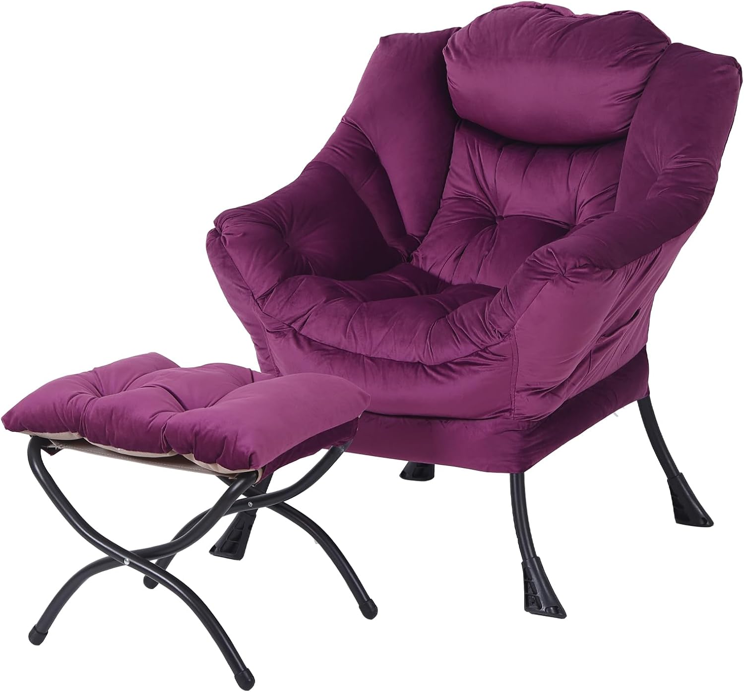 Lazy Chair with Ottoman, Comfy Reading Accent Chair, Dark Purple