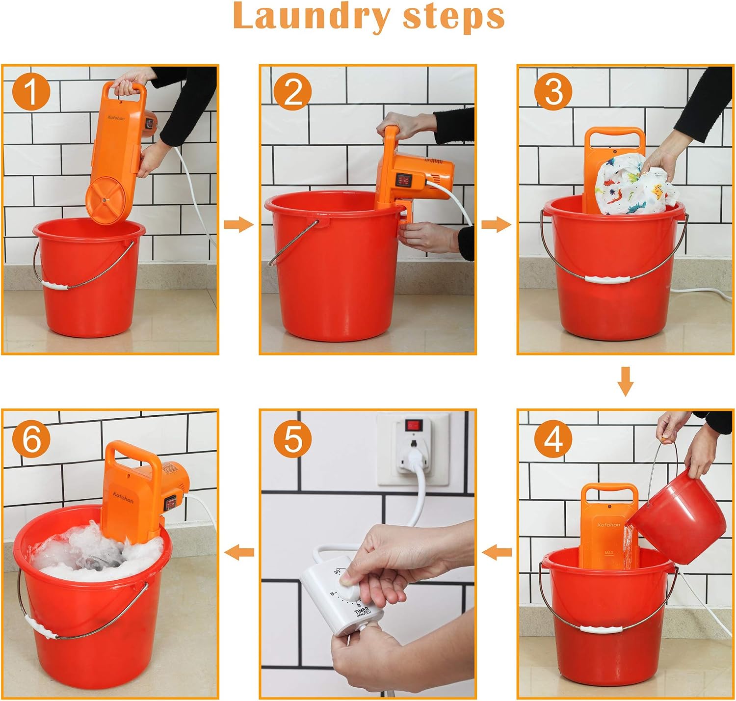 KOFOHON Portable Washing Machine Small Mini Hand,  2.5kg for 3kg CAKW-01AC, Orange