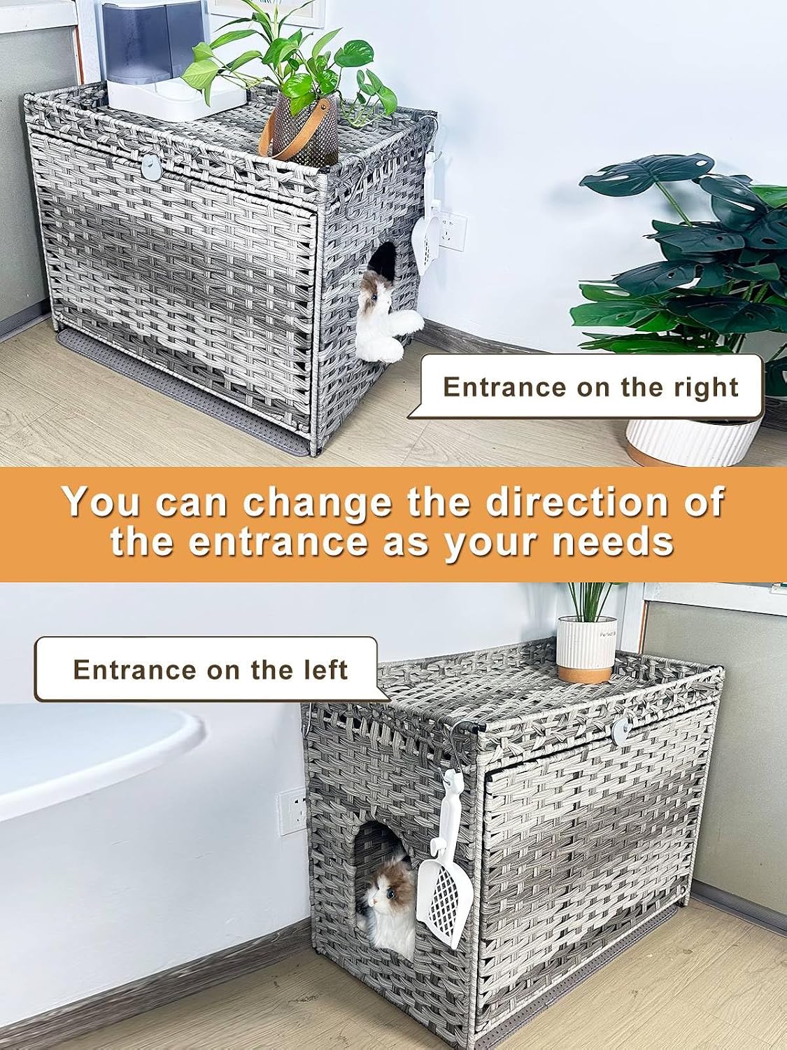 Petsome Large Cat Litter Box Enclosure with Litter Mat