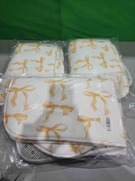 Litabel 4Pcs Cute Yellow Bow Shower Curtain Sets with Rug,