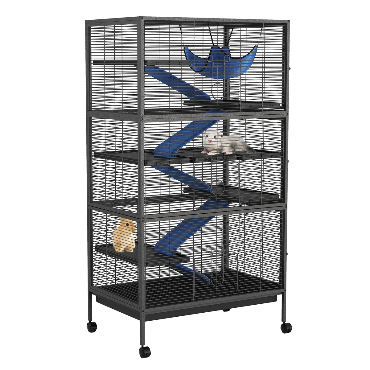 Garvee Spacious 6-Tier Metal Small Animal Cage, Lockable Double Doors, PPS_3346GP83, Black